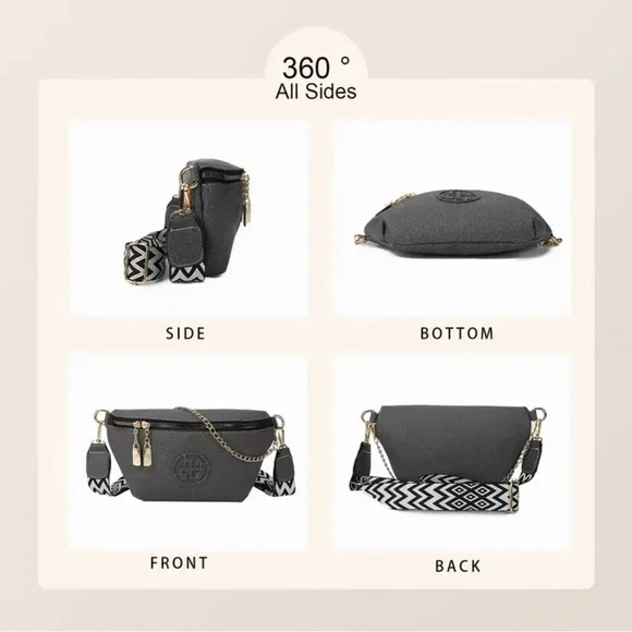 Gray Crossbody Bag with Gold Accents - Picture 2 of 8